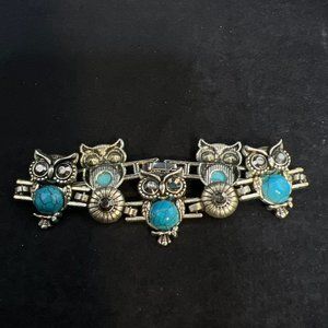 Vintage Silver Tone Faux Turquois Owl Bracelet (4025)